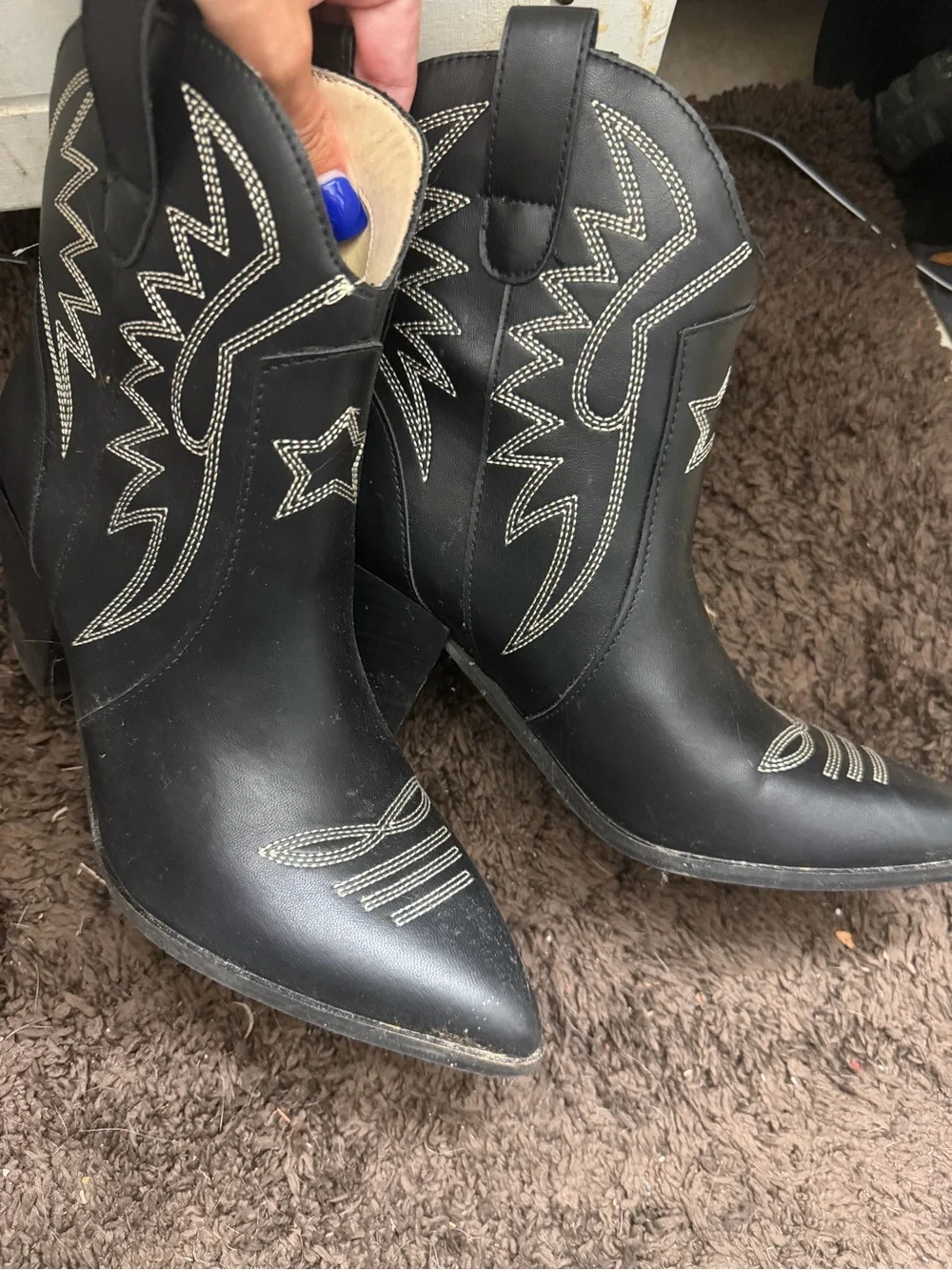 Women's Black Western Embroidered Ankle Boots